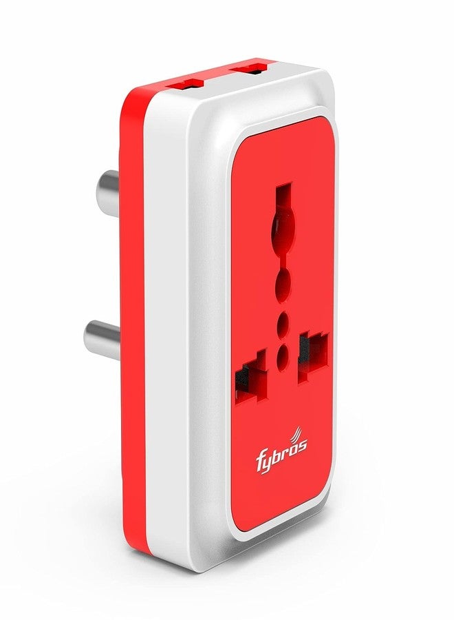 Fybros 8097 Sliq Multi Plug Universal Travel Adapter 3 Pin Plug Socket with Indicator Three Pin Plug (White, Red- Pack of 2) - Image 3